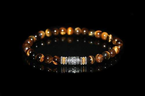 Tiger's Eye Bracelet, Men's Tiger's Eye And Sterling Silver Beads Bracelet #TOP1