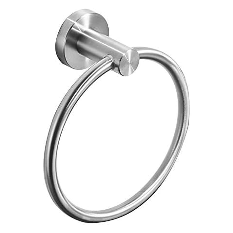 BESy SUS 304 Stainless Steel Bathroom Hand Towel Ring Towel Holder, Drill free with Glue or Wall Mounted with Screws, Heavy Duty Round Pedestal, Brushed Nickel Finish Cover