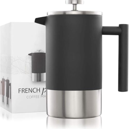 Olla De Moca Italiana, 8 Tazas (1000ml) Cafetera Espresso De Mano para El Hogar, Acero Inoxidable Grueso De Grado De Seguridad Alimentaria 304, Sin Olor, Black