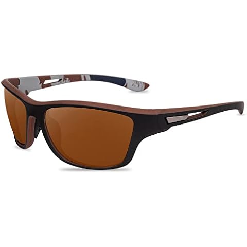 YUELUQU Polarized Sports Sunglasses for Men Women Driving Cycling Running Fishing Unbreakable Frame UV400 (Brown) Cover
