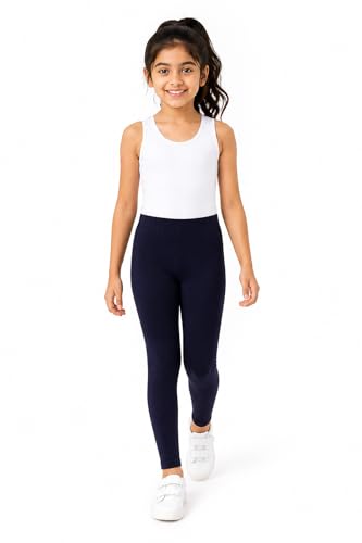 Image of BODYCARE Girls Cotton Stretch Leggings, Elastic Waist Ankle Length Leggings for Kids, Soft