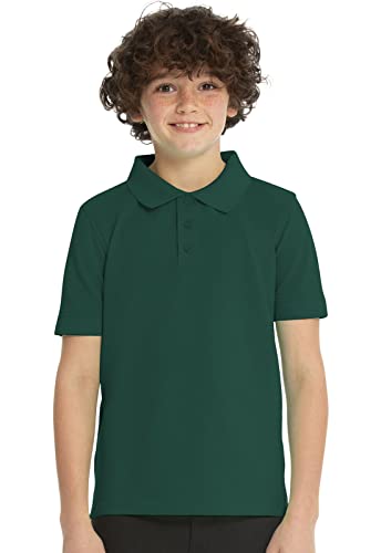 Image of Classroom School Uniforms unisex child Polo Shirt, Hunter Green, 3T US | 3 Button Placket, Side Vents, Droptail Hem, Ribbed Trim, Comfortable Everyday School Wear