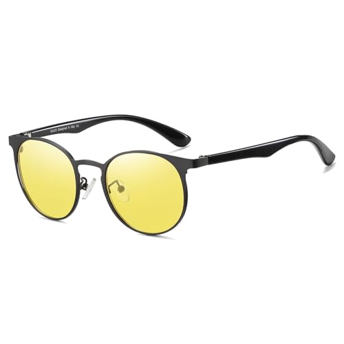 DUCO Night Vision Glasses for Men Women Chic Metal Polygon Frame, Anti-Glare, UV400 Protection, Yellow Polarized Lens 309Y