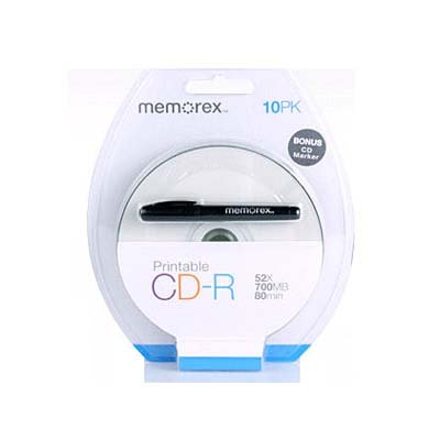 Buy Memorex CD-R80 10 PACK BLISTER PRINTABLE Features Ink Jet Printable ...