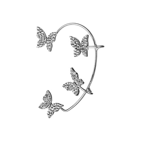 Silver Gold Butterfly Earrings for Women Butterfly Ear Cuff Wrap Crawler Earrings Right Left No Piercing Ear Clip, Metal, Zircon Cover