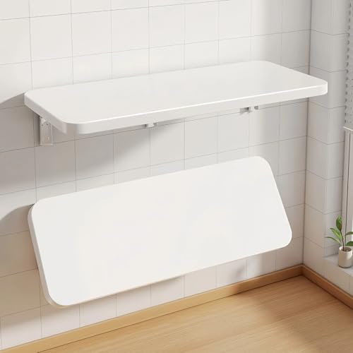 Banco de trabajo plegable montado en la pared que ahorra espacio, mesa de hojas colgantes para balcón, oficina, cocina, lavandería, duradero, 120 x 30 cm, escritorio blanco con soportes resistentes