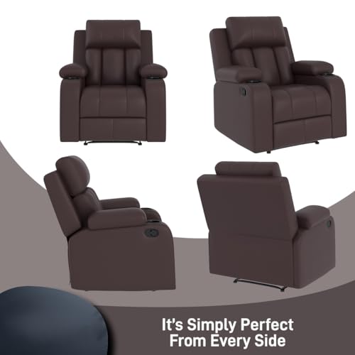 Image of Amazon Brand - Solimo Pinnacle | Single Seater Sofa Recliner | Manual Recliner (Leatherette Brown)