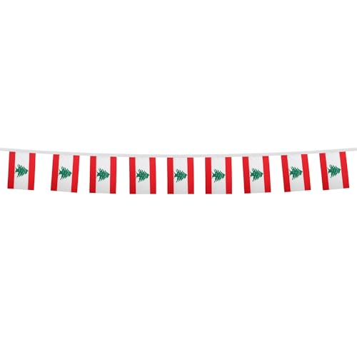 Image of AZ FLAG Lebanon 6 meters BUNTING Flag 20 flags 9'' x 6'' - Lebanese STRING flags 15 x 21 cm