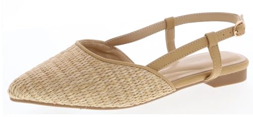 TruFox Women's Slingback Flats Raffia Dress Shoe Comfort Foam Padded Ballet Flats Strap Low Heel2