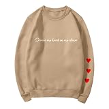 Genérico 𝐁𝐚ta 𝐏olar Capucha Mujer I Wear My Heart On My Sleeve Custom Women Sweatshirt with Names On The Sleeve Best Gifts For Grandma Mom Mama Sudadera Mujer Capucha Azul Corta (Khaki, XXL)