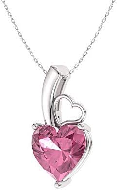 Diamondere Natural and Certified Heart Cut Pink Tourmaline Solitaire Petite Necklace in 9ct White Gold, White,Gold,Red,Silver,Pink - Image 3