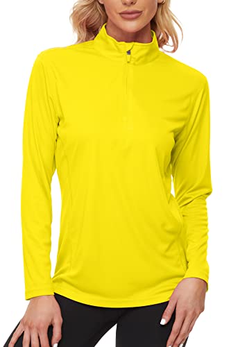 KINGFEN UPF 50+ UV Sonnenschutz Shirt Damen Atmungsaktiv Langarm Laufshirt mit Stehkragen 1/4 Zip Schnelltrocknend Sommer für Outdoor Sport Surfen Running Wandern Gelb L Cover