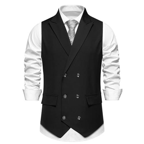 Mashaouyo Chalecos casuales de negocios para hombre, chaleco ligero, ajustado, chaqueta ligera de invierno para hombre, Negro, XL