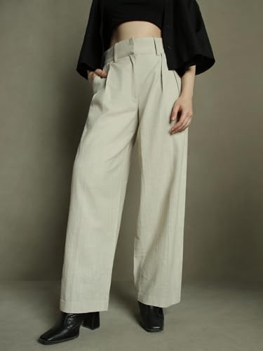 Image of DL Woman Grey Solid Mid-Rise Trousers