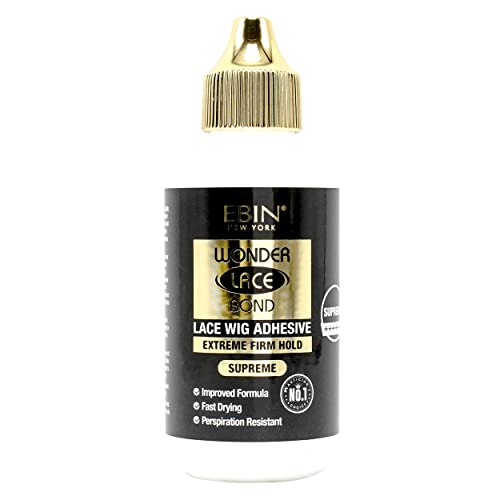 EBIN NEW YORK Wonder Lace Bond Supreme Hold Lace Wig Glue 3.04 Fl Oz Supreme, Maximum Strength, Waterproof, Quick Drying, Latex Free, Long Lasting Invisible Adhesive for Professional Use