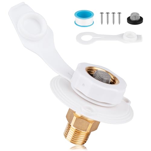 Aikyciu RV City Water Inlet with Check Valve, 3/4' NH Female to 1/2' NPT Male, RV Water Inlet Connection for Camper, Trailer, Marine, White