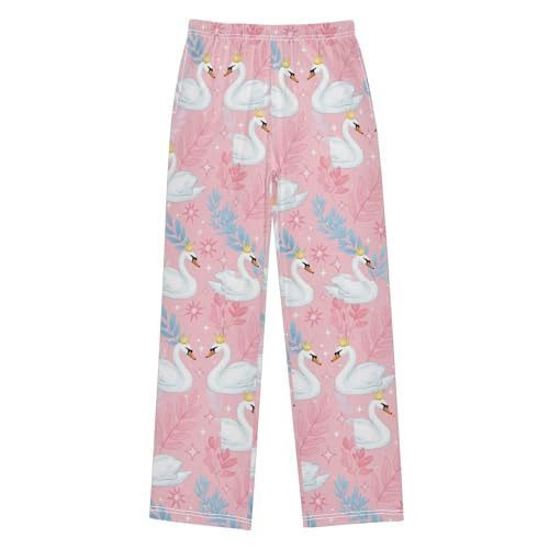 CHIFIGNO Boys Casual Pants with Pockets Elegant White Swans Boys Size 13-14