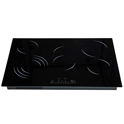 Homtone 30” Electric Ceramic Cooktop, 220-240V Drop-In 5 Cooking Zones Glass Surface Coil Radiant Cooktop, Sensor Touch Control, Child Lock, 9 Power Stages, 1-99 Minutes Timer #TOP7