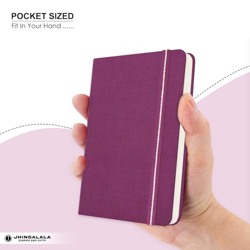 Image of Jhingalala Diaries - Fabric Cover Hardbound Pocket Journal Notebook I Fabric Series Journal Diary For Girls and Women I Pocket Diary With Elastic Closure I Size A6 I 192 Ruled Pages (Purple)