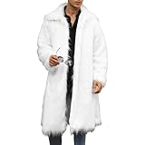 Zylphorix Men Mid Long Casual Faux Mink Coat Single Breasted Cozy Fur Jacket Winter Classic Fur Collar Business Outerwear (White B1,3X-Large)