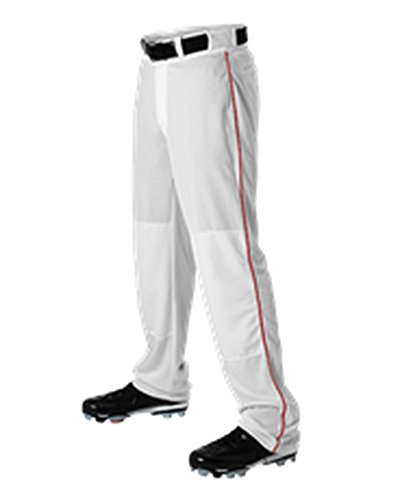 Alleson Adult Baseball Pant with Braid White, Scarlet L 605WLB 605WLB-WHSC-L