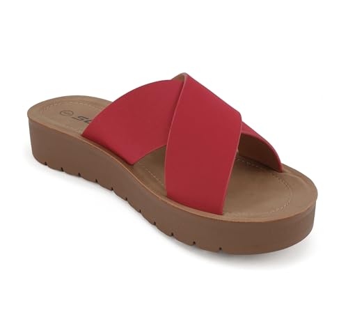 Image of Soda LUCY ~ Women Open Toe Flatform Platform Crisscross Band Upper Fashion Slide Sandals