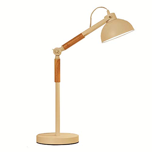 Lampe de table bois et métal blanc liseuse design américain pour table de nuit