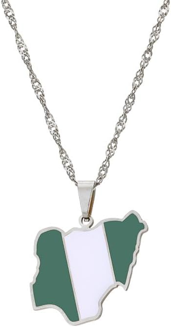 LUTAKU Nigeria Map and Flag Necklace for Women Men, Nigeria Necklace Pendant Charm, Stainless Steel Map Jewelry Accessories