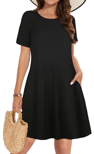 Image of Summer Dresses for Women Casual Tshirt Short Sleeve Floral Sundress Beach Cover Ups with Pockets 2026