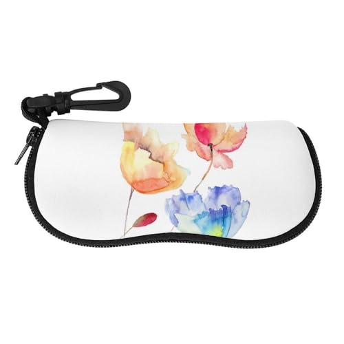 メガネケース メガネポーチ 花柄 水墨画 カラー 水彩 ファスナー式 軽量 眼鏡ケース 小物入れ 柔らかい 防滴可能 擦り傷防止 フック付き 持ち運び便利 おしゃれ プレゼント