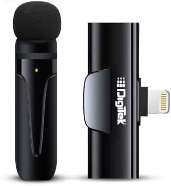 Digitek DWM-002 Wireless Microphone for iPhone X-14 with Lightning Connector, Noise Cancellation, Collar Clip, Clear Audio, Plug & Play Mic for Vlogging, Video Recording & Interviews