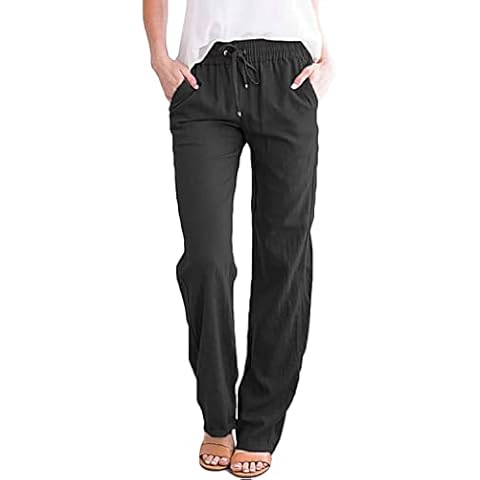 Pantalones Anchos de Lino Yutdeng para Mujer con Bolsillos y Cintura Alta Cover