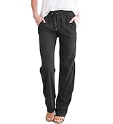Yutdeng Leinenhose Damen Sommerhose Leicht Casual Hosen Lang Baumwolle Freizeithose Weite Hose So...