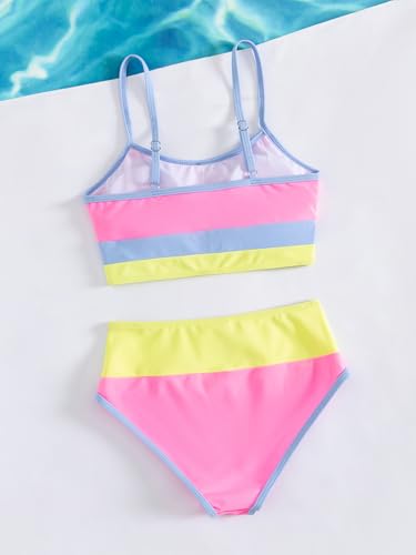 Image of Verdusa Girl's 2 Piece Colorblock High Waisted Bikini Sets Swimsuit Swimwear Bathing Suits