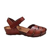  YOKONO - Sandalia con Cierre de Velcro y Puntera Calada 962801 Cuero Mujer Color: Nuez Talla: 40