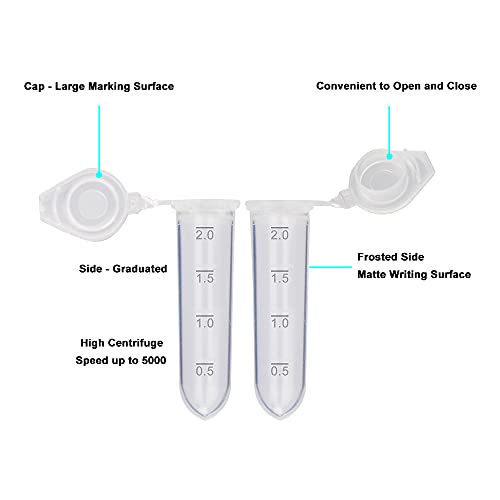 stonylab Micro Centrifuge Tubes, 2 ml Polypropylene Graduated Clear Plastic Centrifuge Vials with Flat-Top Snap Cap, Pack of 200 (2 ml, 200 Packs) by stonylab - Image 2