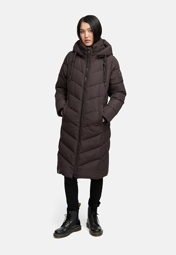 Navahoo Damen Wintermantel Warmer Langer Steppmantel mit Abnehmbarer Kapuze Sahnekatzii XIV Choco Gr. M