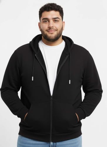 Image of UNSTD Men Solid Maroon Zip-Up Hoodie | Full Sleeve Hooded Sweatshirt with Kangaroo Pockets | Casual Winter Wear for Men