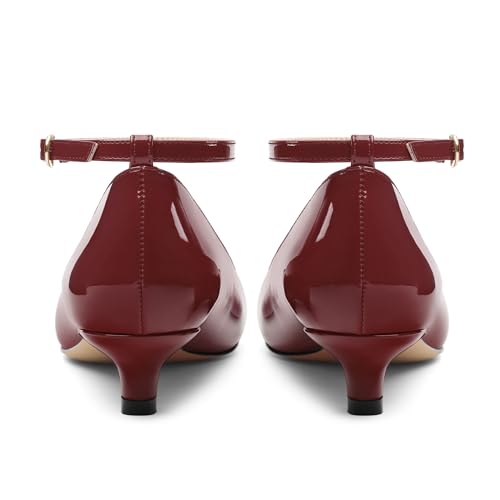 Womens Kitten Low Heel Pointed Toe Pumps Ankle Strap Buckle Party Office Dress Heels Shoes 1.4 Inches4