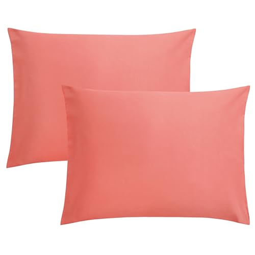 FLXXIE Microfiber Pillow Cases Standard Size, Soft Pillowcases with Envelope Closure, Wrinkle, Stain Resistant Pillow Covers, 20x26, Coral