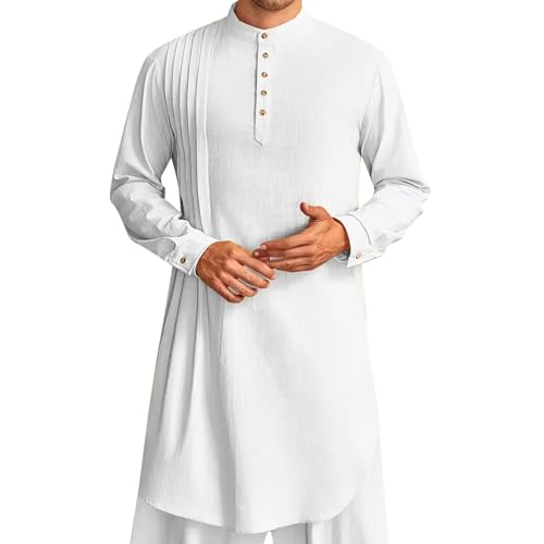 Muslim Islamic Full Length Robe Tunic Mens Nightgown Kaftans for Men Sarong Clothes Meditation Men's and Cap Night Gown Arabic Dress Thobe Monk Robes Thobes Cassock
