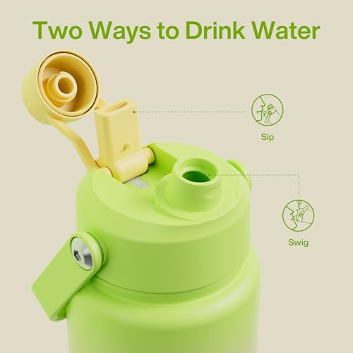Image of ENCOOL Insulated Water Bottle with Straw Stainless Steel Water Bottle, Leak-Proof, BPA-Free, Double Wall Vacuum Keeps Cold for 24 Hours for Sports, Travel, School (32 oz, Morning Dew)