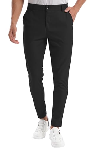 CANGHPGIN Men's Stretch Dress Pants Slim Fit Flat Front Slacks Tapered Casual Pants2