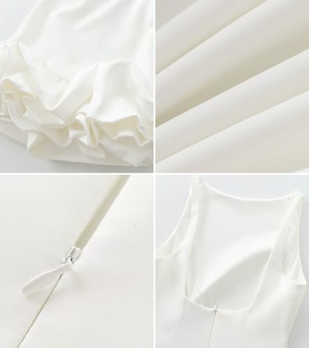 Image of Unybwonn Women Ruffle Bubble Mini Dress Sleeveless Ruched Hem Bodycon Dresses a Line Mock Neck Tank Short Dress