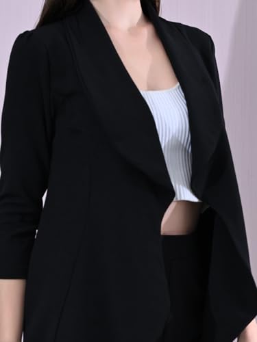 Image of Women's Solid Relaxed Fit 3 /4 Sleeve Cotton Blend Co-ord Blazer and Trouser Set
