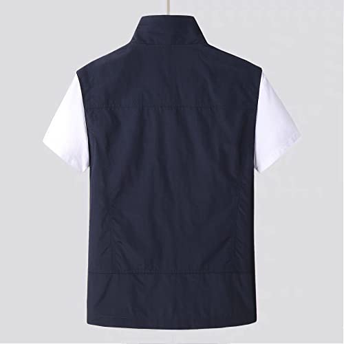 Image of Mens Summer Utility Safari Vest Multi Pockets Fishing Vests Casual Sleeveless Jacket for Hiking Golf Lightweight