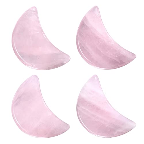 Nupuyai 4pcs Moon Shape Rose Quartz Crystal Palm Pocket Worry Stone Set