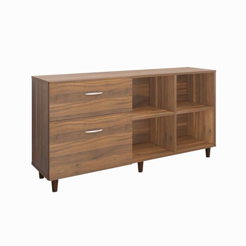 Image of VIKI Modern TV Unit for Living Room | Engineered Wood TV Cabinet with 2 Drawer Storage & 2 Open Shelves, Set Top Box Stand, Entertainment Unit, 140W x 74H x 40D cm | DIY | 1 Year Warranty (Walnut)