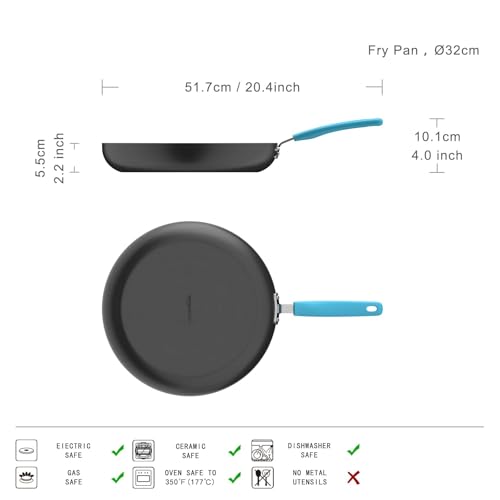 Image of amazon basics Aluminium Hard Anodized Non-Stick 32 cm Frying Pan, Turquoise