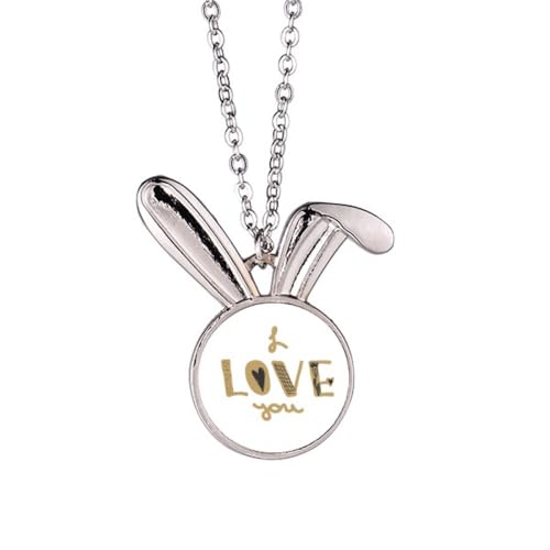 Collier lapin I Love You en argent pour femme avec pendentif gravé message amour